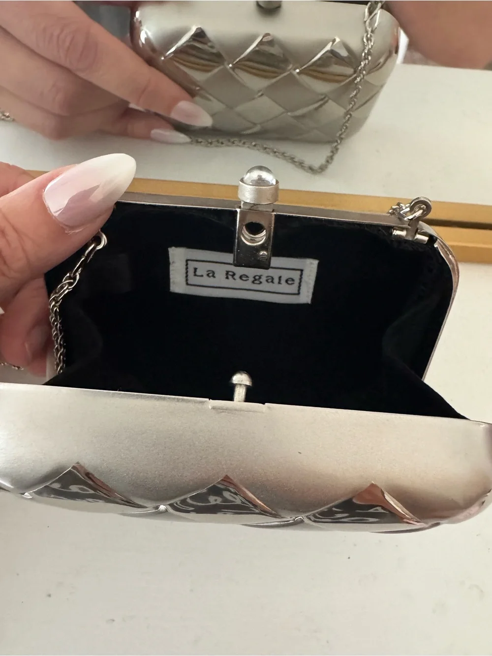 Vintage La Regale Silver Micro Metallic Crossbody Clutch